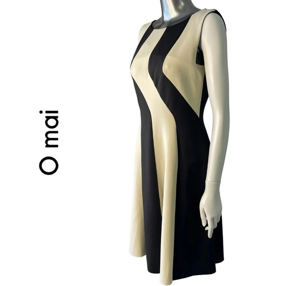 O Mai Sleeveless Colour Block Dress Black Tan Back  Zipper Size Medium - Picture 2 of 7